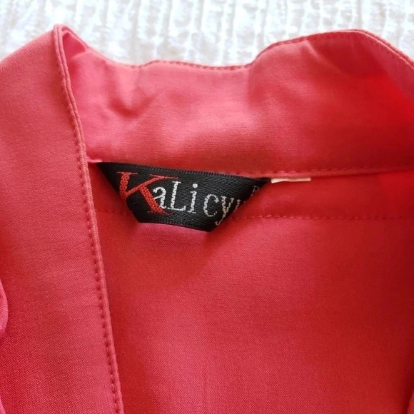 Womens Coral Pink Stretch Button Front Ruffle Flut - Picture 7 of 7